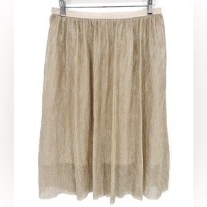 Lavand Gold Shimmer Pleated Midi Skirt Metallic Pleated Sheer Lined‎ Sz L